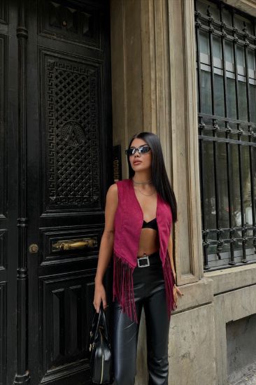 SÜET PÜSKÜLLÜ YELEK - Bordo resmi